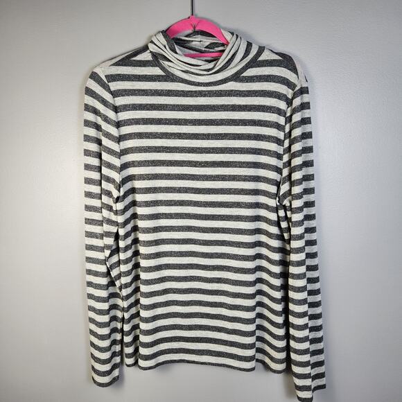 LOFT Metallic Shimmer Striped Ribbed Turtleneck Top Grey/Silver Size XL - Picture 1 of 5